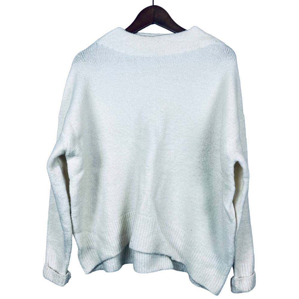 Cable Stitch Sweater Crewneck Slouchy Oversized Long Sleeve Soft Cream - XS